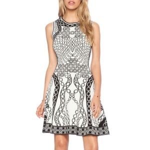 Diane Von Furstenberg Ivory & Black Chain Print Sleeveless Scuba Dress Small